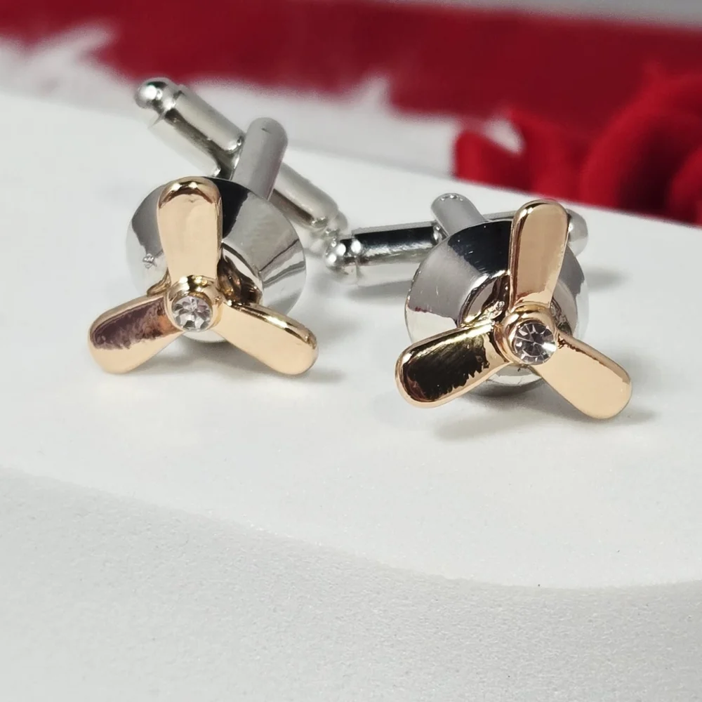 Propeller Cufflinks Men’s Novelty French Cuff Silver Bullet Back Aviator Gift